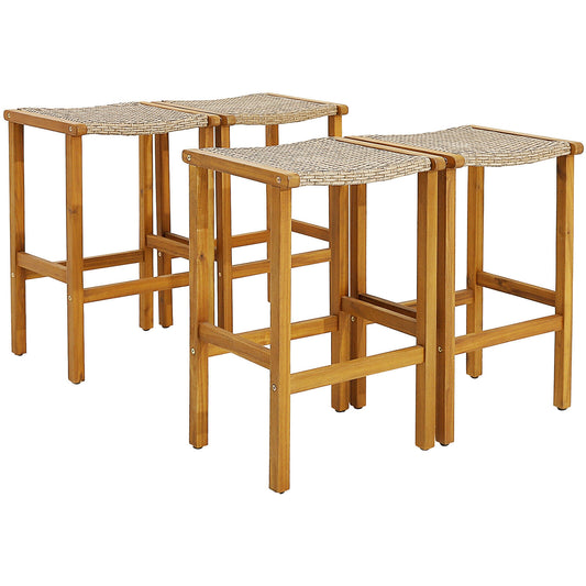 Patio Wood Bar Stools, Set of 2/4 Pieces, Natural