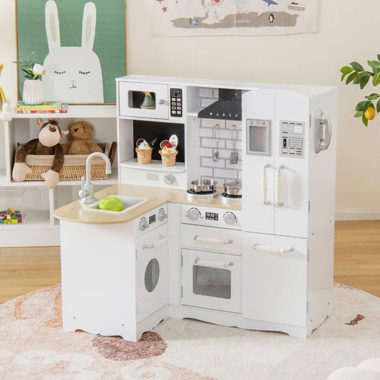 Wooden Kid's Corner Kitchen Playset with Stove for Toddlers, Natural - Gallery Canada