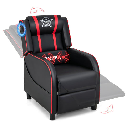 PU Leather Massage Gaming Recliner Chair with Side Pockets, Red - Gallery Canada