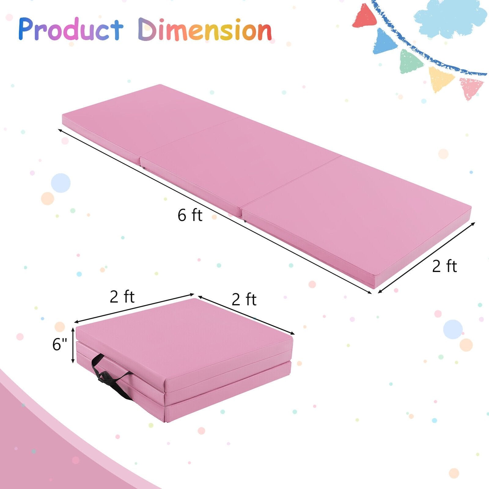 6 x 2 FT Tri-Fold Gym Mat with Handles and Removable Zippered Cover, Pink - Gallery Canada