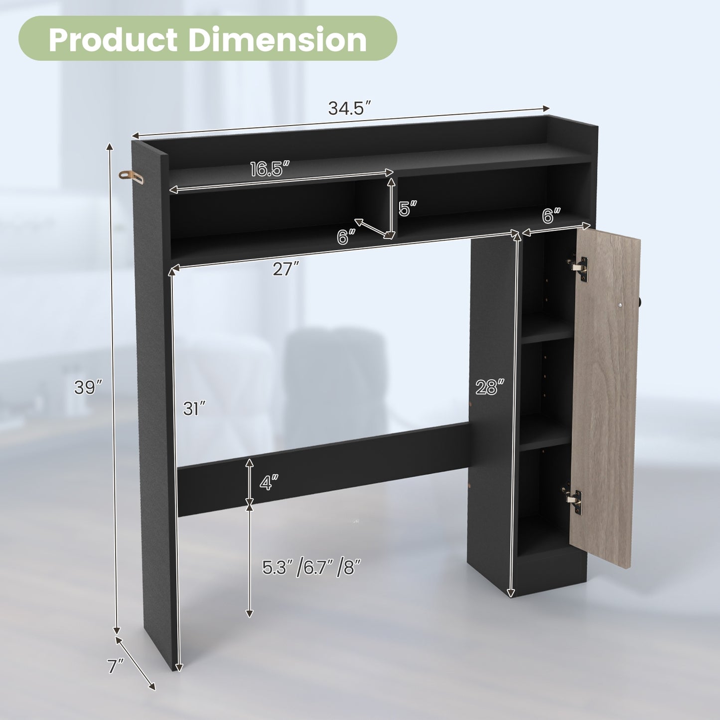 Bathroom Over the Toilet Floor Storage Organizer with Adjustable Shelves, Black Bathroom Etagere at Gallery Canada