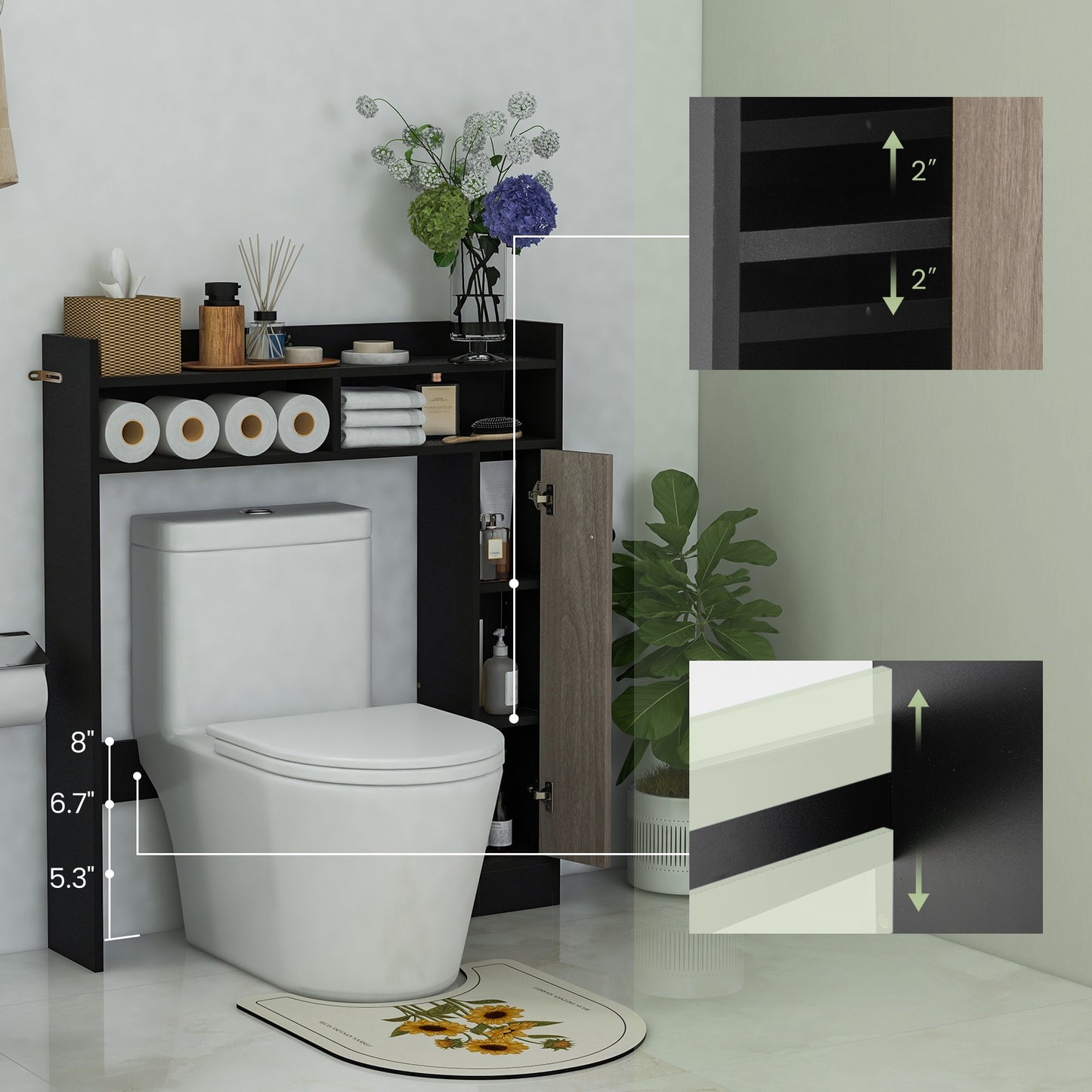 Bathroom Over the Toilet Floor Storage Organizer with Adjustable Shelves, Black Bathroom Etagere at Gallery Canada