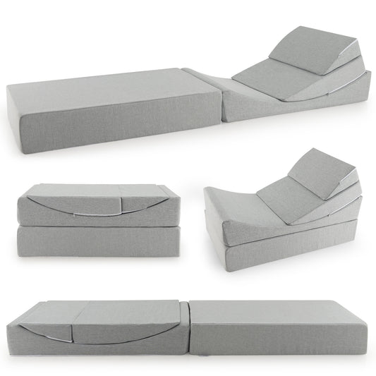 4-in-1 Convertible Folding Sofa Bed, High-Density Foam, Gray