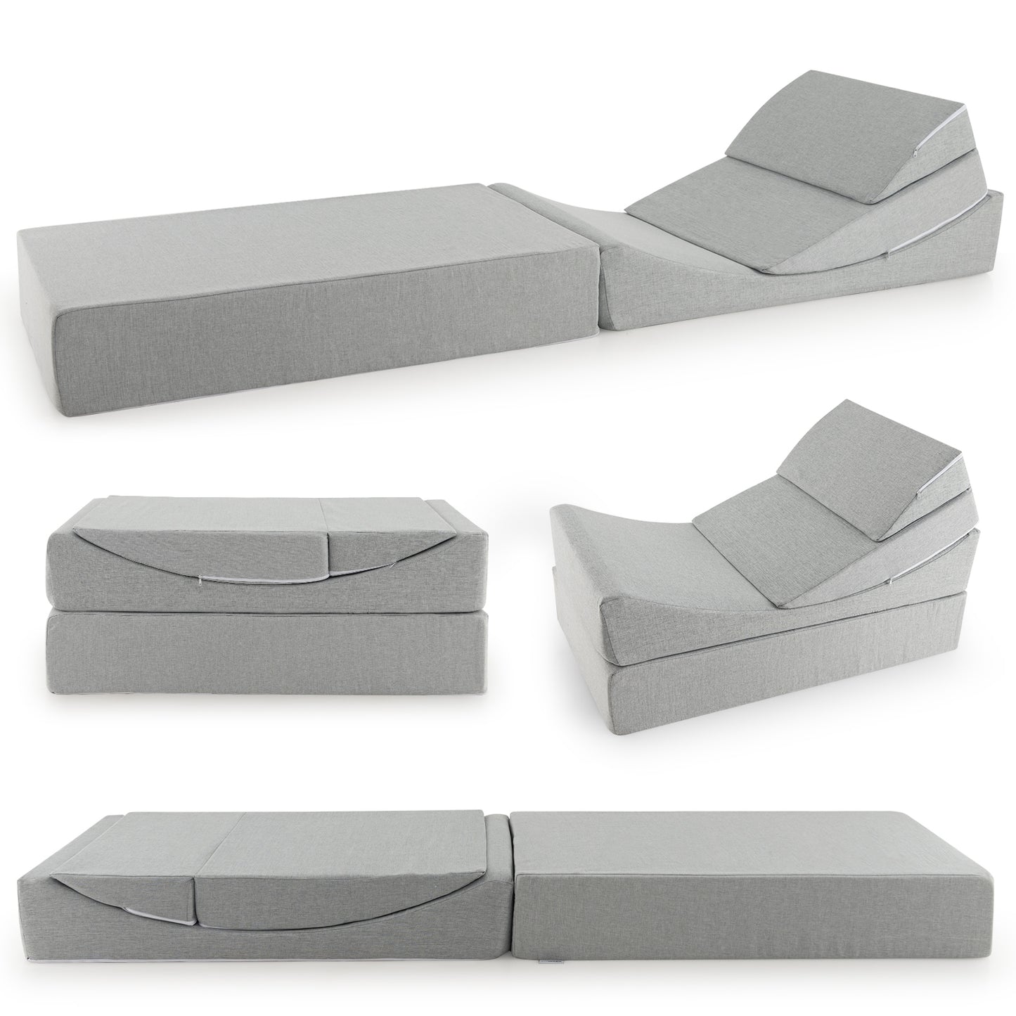 Canapé-lit convertible 4-en-1 pliable, mousse haute densité, gris