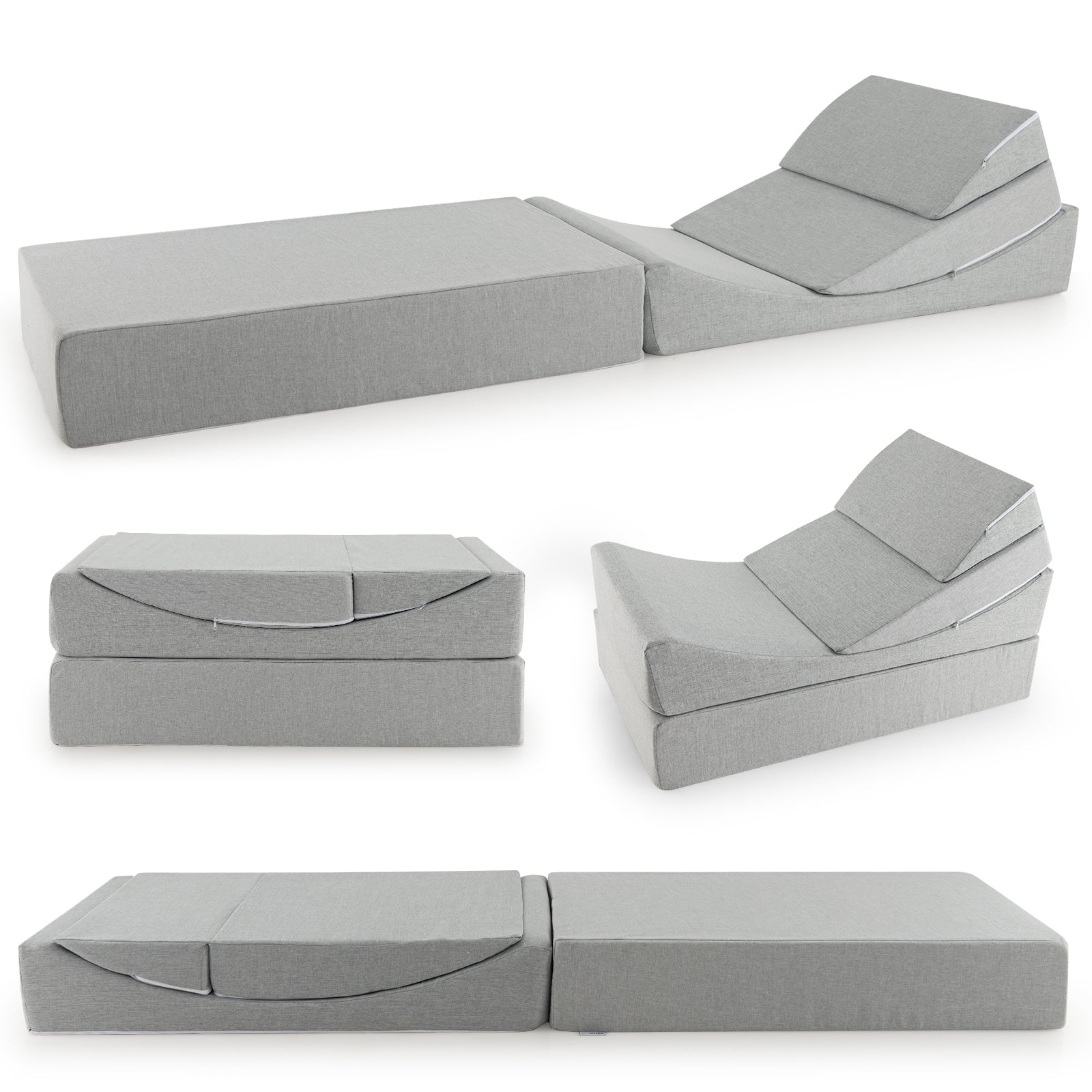 4-in-1 Convertible Folding Sofa Bed with High-Density Foam, Gray Bedding Gray at Gallery Canada
