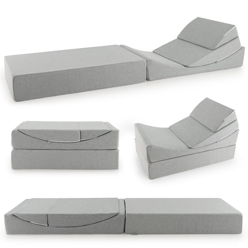 4-in-1 Convertible Folding Sofa Bed with High-Density Foam, Gray