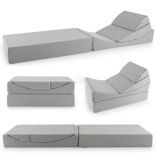 4-in-1 Convertible Folding Sofa Bed, High-Density Foam, Gray Bedding Gray at Gallery Canada