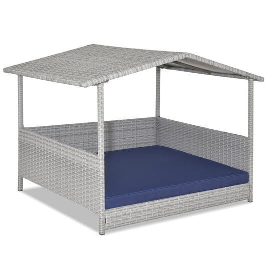 Wicker Dog House, Waterproof Roof, Washable Cushion Cover, Navy Dog Supplies Navy at Gallery Canada