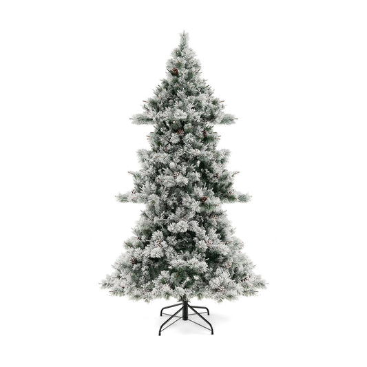 7 Feet Flocked Christmas Tree with Pine Needles, Green - Gallery Canada