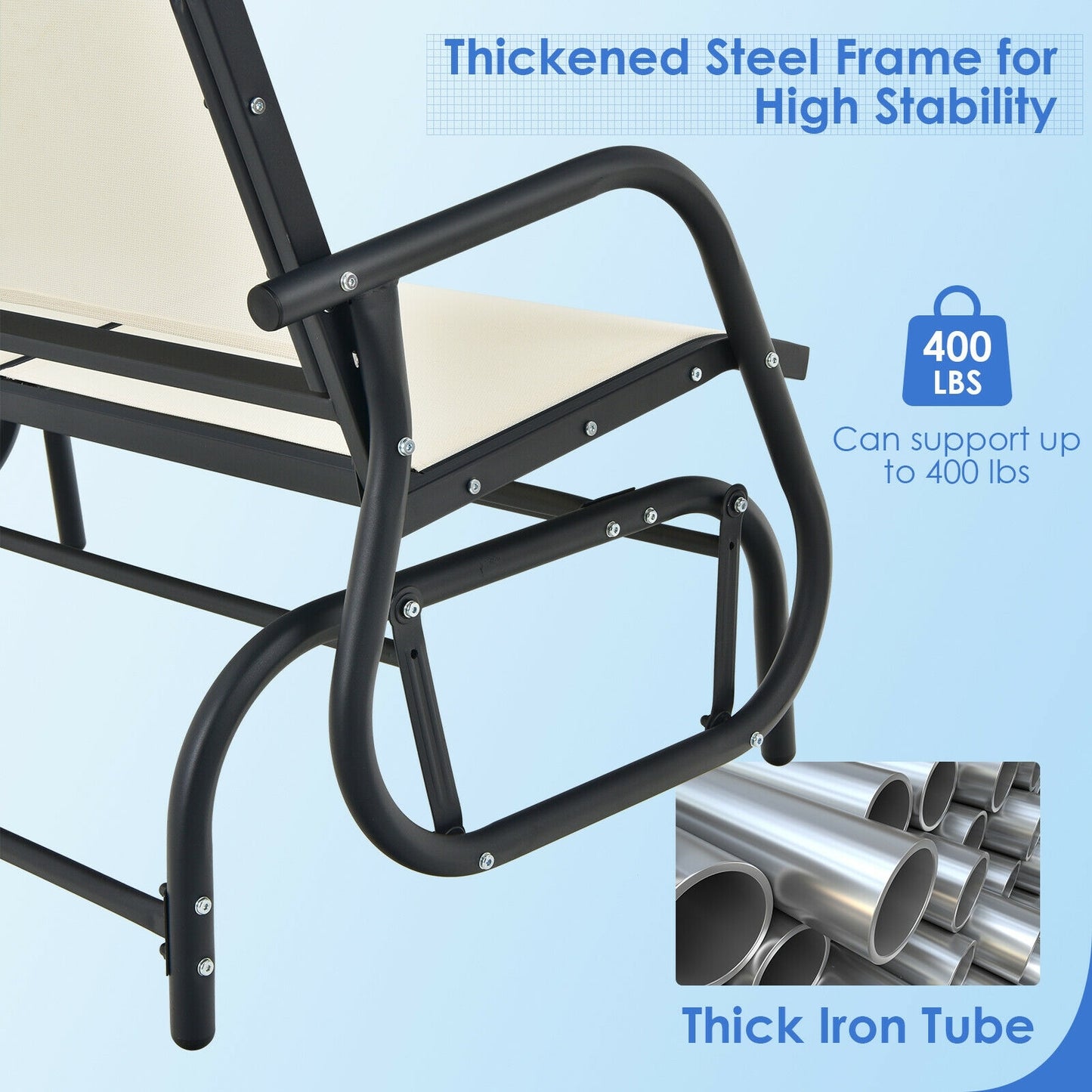 Swing Glider Chair 48 Inch Loveseat Rocker Lounge Backyard, Beige Patio Rocking Chairs & Gliders at Gallery Canada