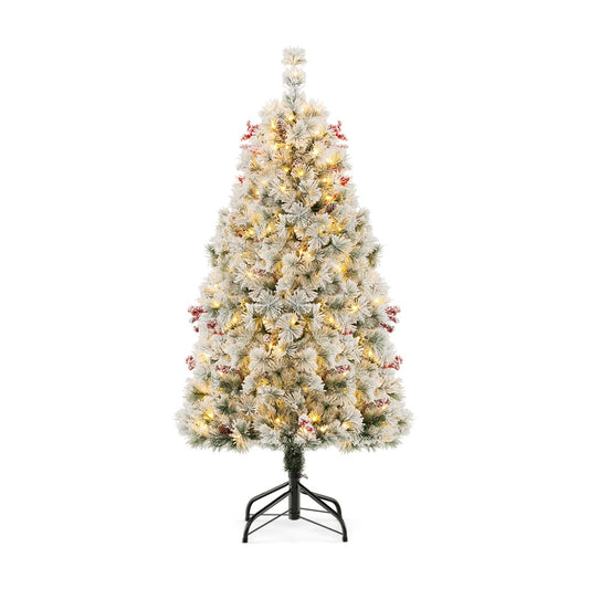 4.5 Feet Pre-Lit Flocked Christmas Tree, Green - Gallery Canada