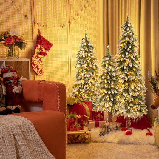 Pre-Lit Christmas Tree Set Of 3, Snowy Slim, Green Christmas Tree Green at Gallery Canada