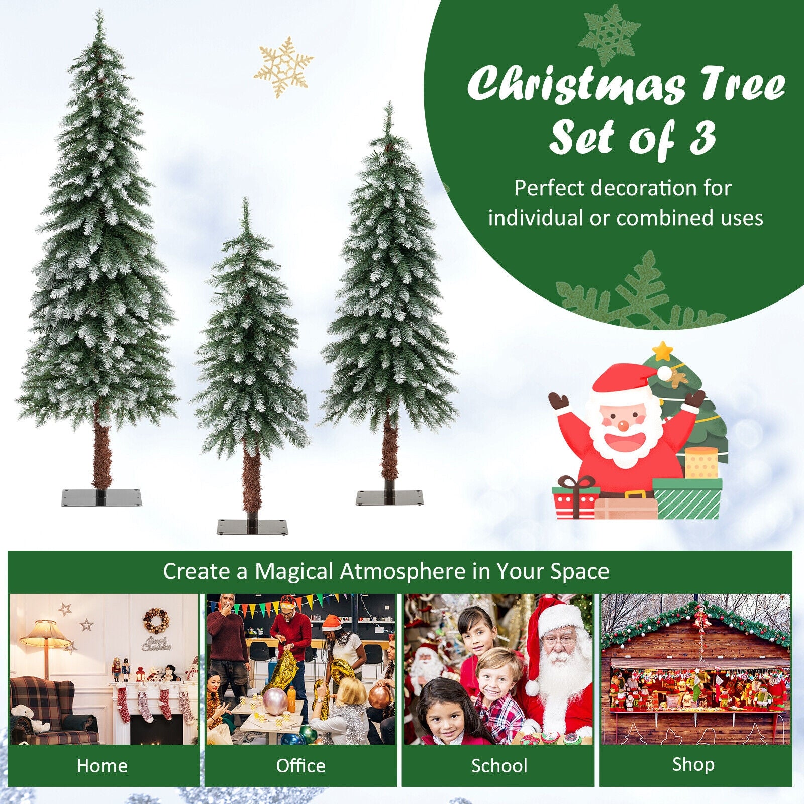 Pre-Lit Christmas Tree Set Of 3, Snowy Slim, Green Christmas Tree at Gallery Canada