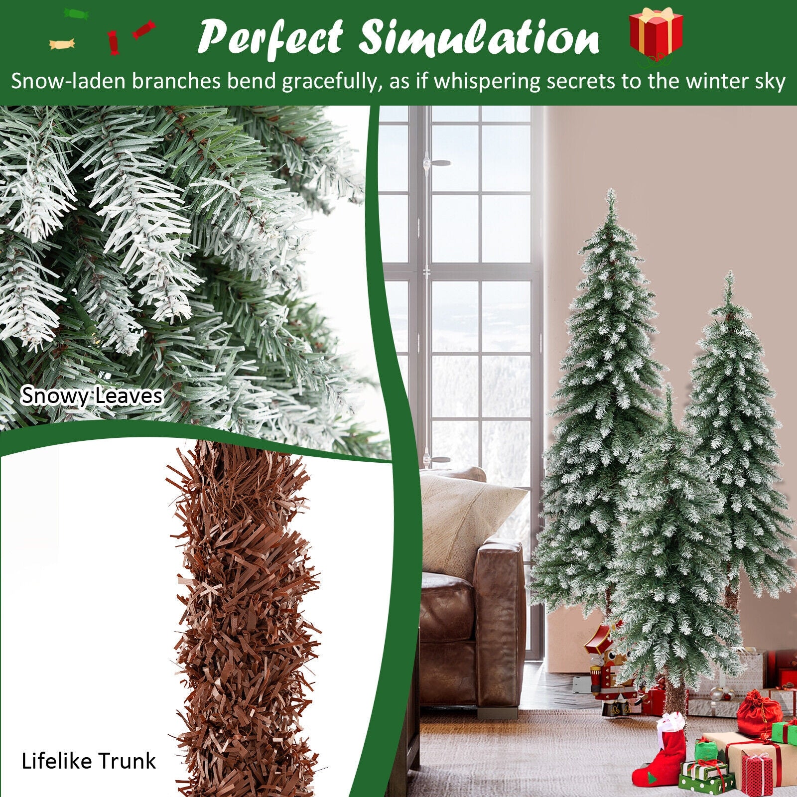 Pre-Lit Christmas Tree Set Of 3, Snowy Slim, Green Christmas Tree at Gallery Canada