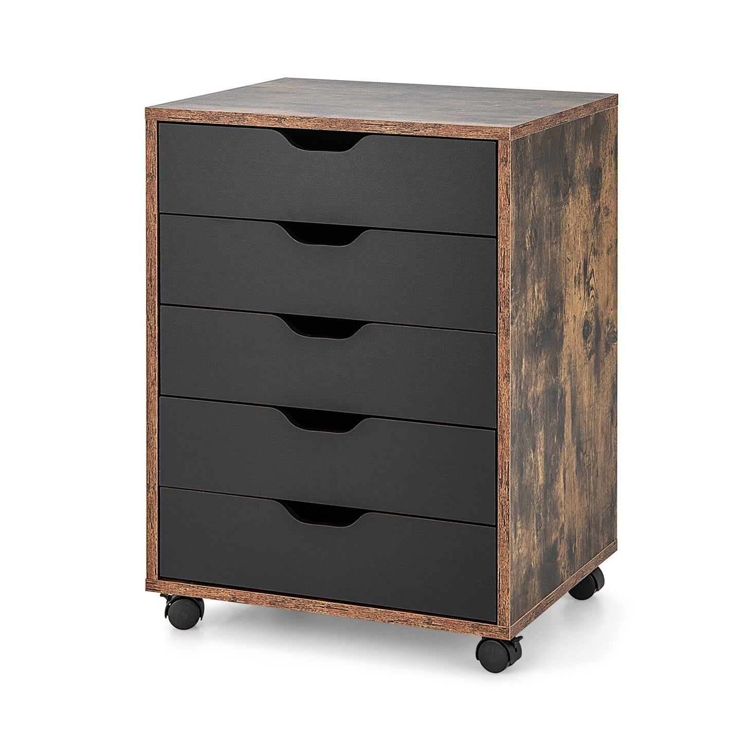 5 Drawer Mobile Lateral Filing Storage Home Office Floor Cabinet with Wheels, Rustic Brown