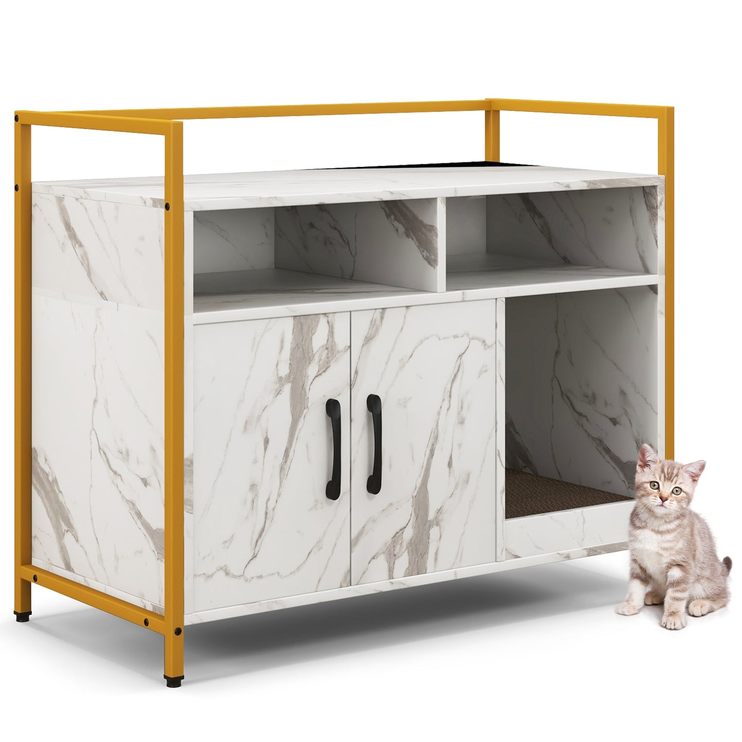 Hidden Cat Washroom with Double Doors and Scratch Cardboard, White Cat Houses at Gallery Canada