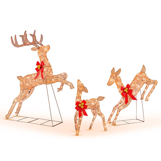 3 Pieces Lighted Christmas Reindeer Family Set with 255 Lights, Golden - Gallery Canada