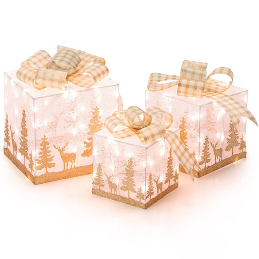Set of 3 Lighted Christmas Gift Box with 100 Warm White Lights, Multicolor - Gallery Canada