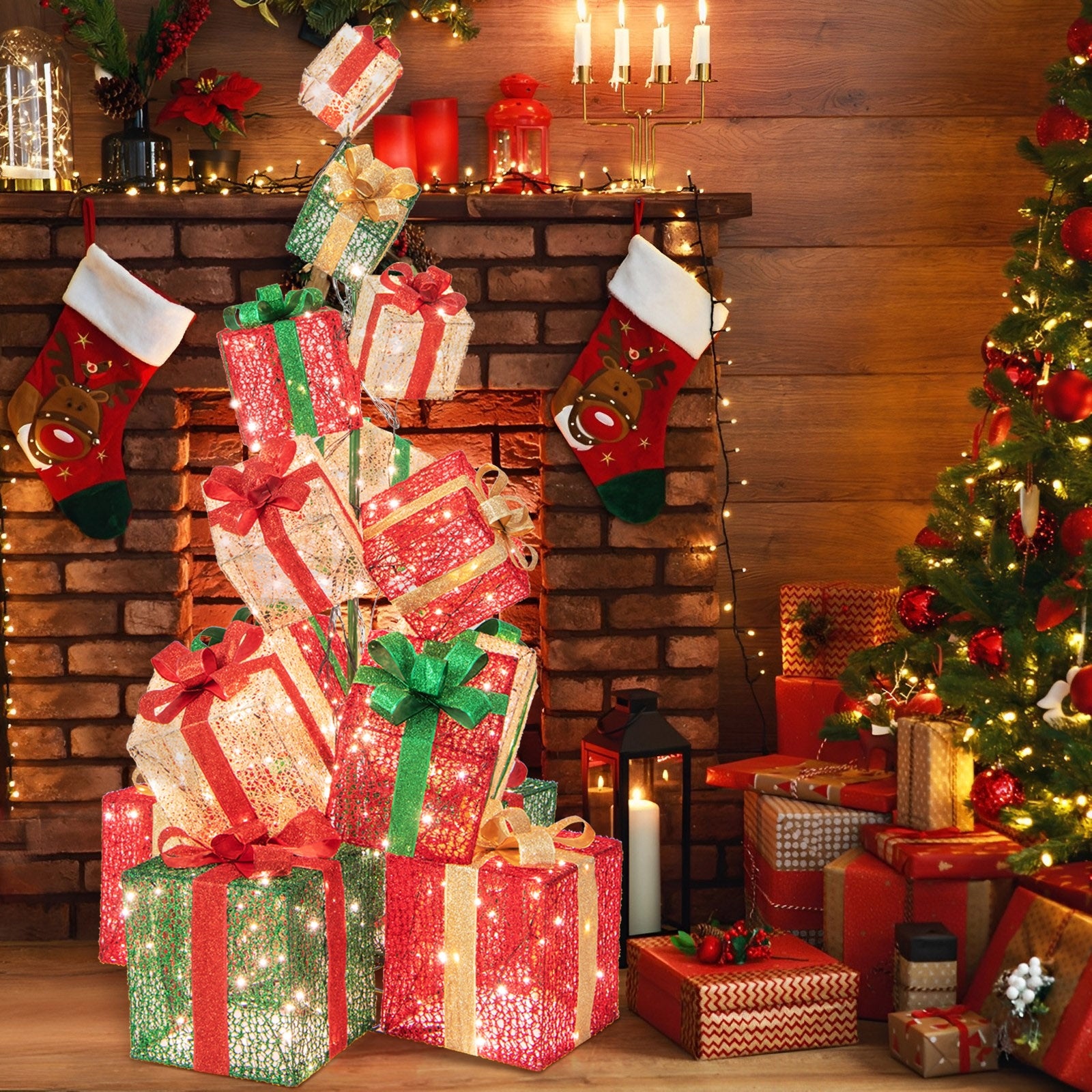 15 Stacked Lighted Christmas Gift Box Tower, 450 Warm White Lights, Multicolor Christmas Decor & Accessories at Gallery Canada