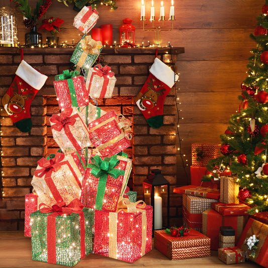 15 Stacked Lighted Christmas Gift Box Tower, 450 Warm White Lights, Multicolor Christmas Decor & Accessories Multicolor at Gallery Canada