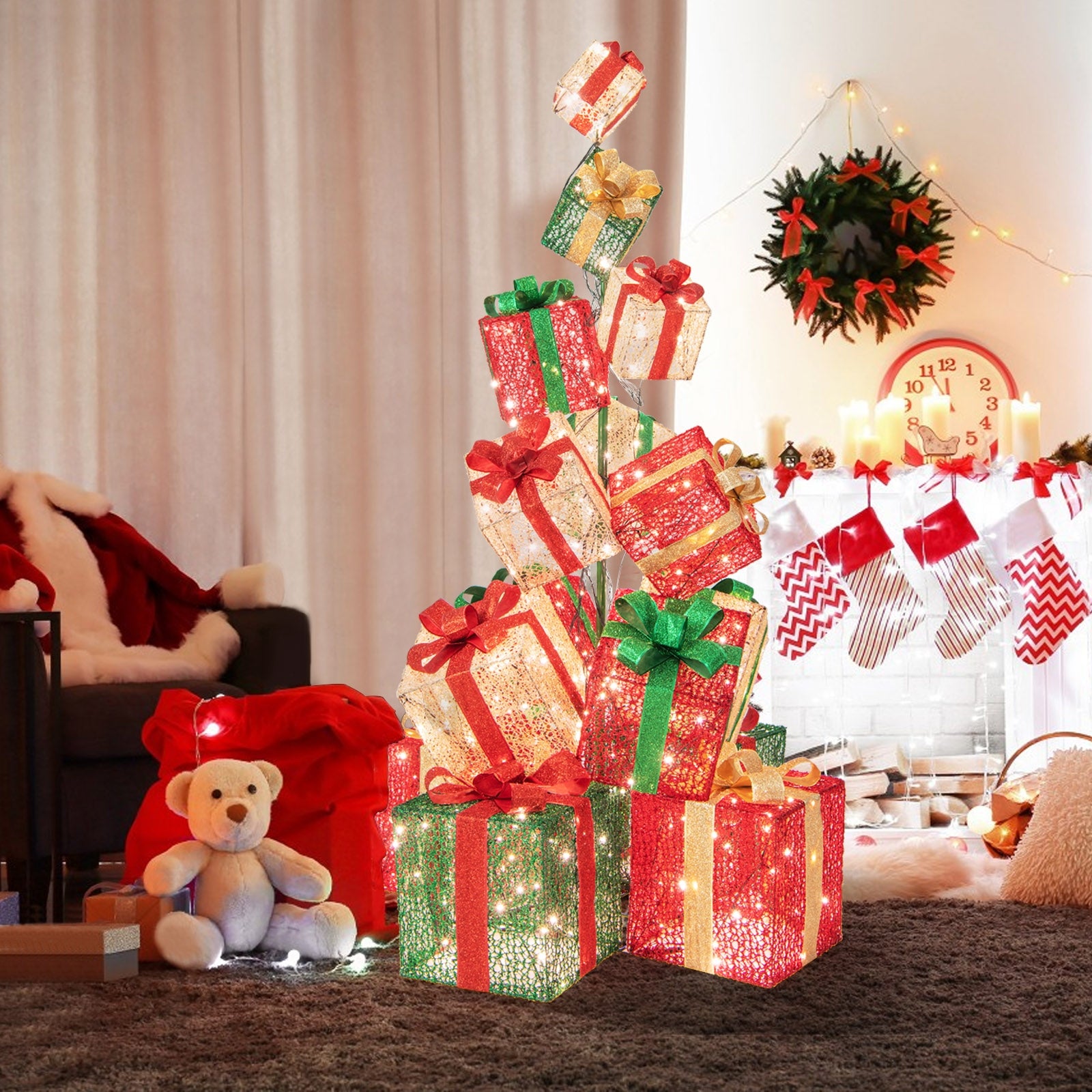 15 Stacked Lighted Christmas Gift Box Tower, 450 Warm White Lights, Multicolor Christmas Decor & Accessories at Gallery Canada