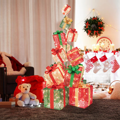 15 Stacked Lighted Christmas Gift Box Tower, 450 Warm White Lights, Multicolor Christmas Decor & Accessories at Gallery Canada