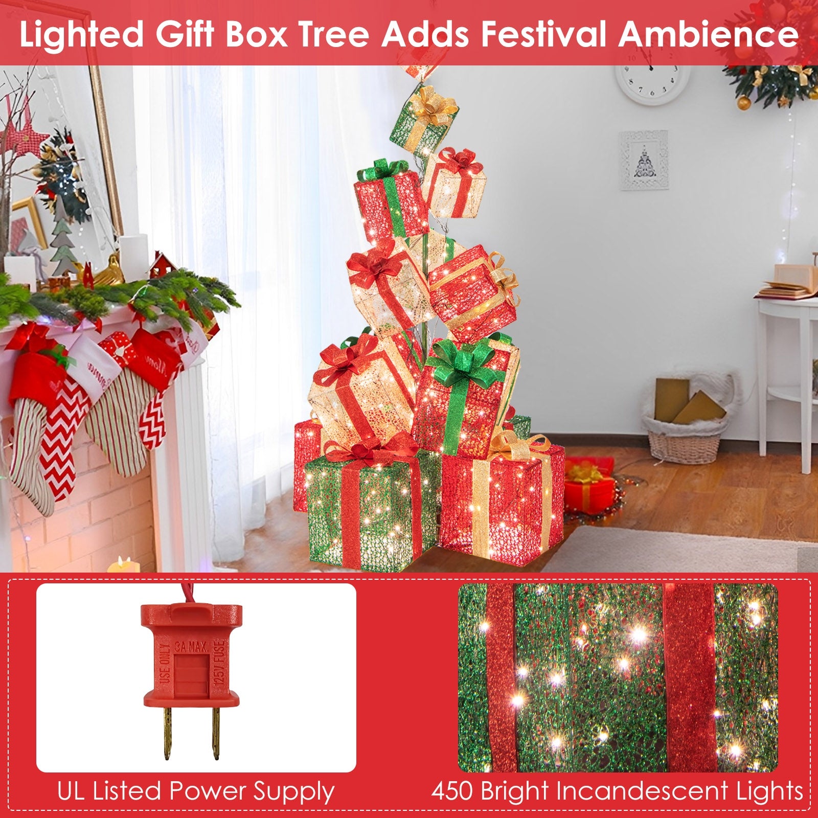 15 Stacked Lighted Christmas Gift Box Tower, 450 Warm White Lights, Multicolor Christmas Decor & Accessories at Gallery Canada