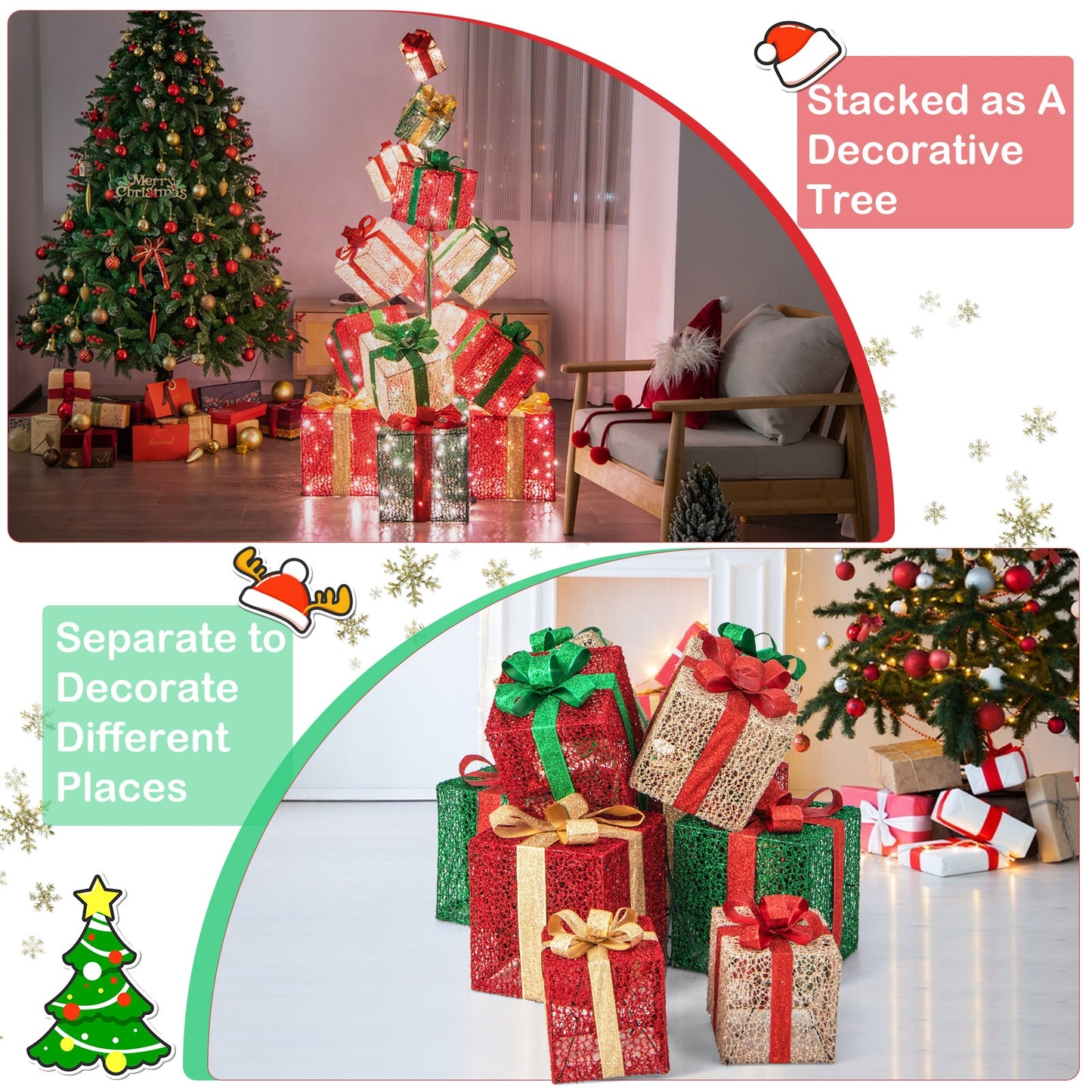 15 Stacked Lighted Christmas Gift Box Tower, 450 Warm White Lights, Multicolor Christmas Decor & Accessories at Gallery Canada