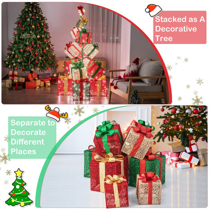 15 Stacked Lighted Christmas Gift Box Tower, 450 Warm White Lights, Multicolor Christmas Decor & Accessories at Gallery Canada
