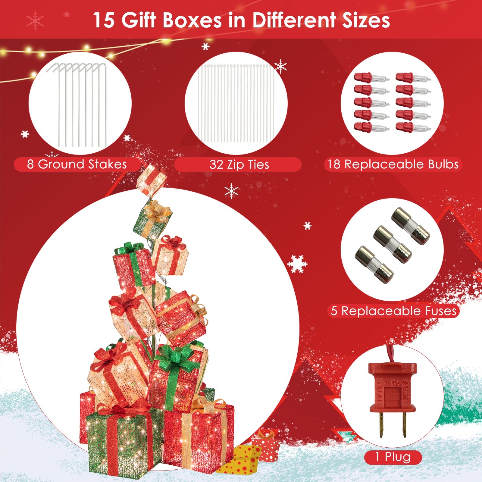 15 Stacked Lighted Christmas Gift Box Tower, 450 Warm White Lights, Multicolor Christmas Decor & Accessories at Gallery Canada
