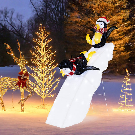 4 Feet Christmas Penguin Ice Skating Decor with Snowy Slide, Multicolor - Gallery Canada