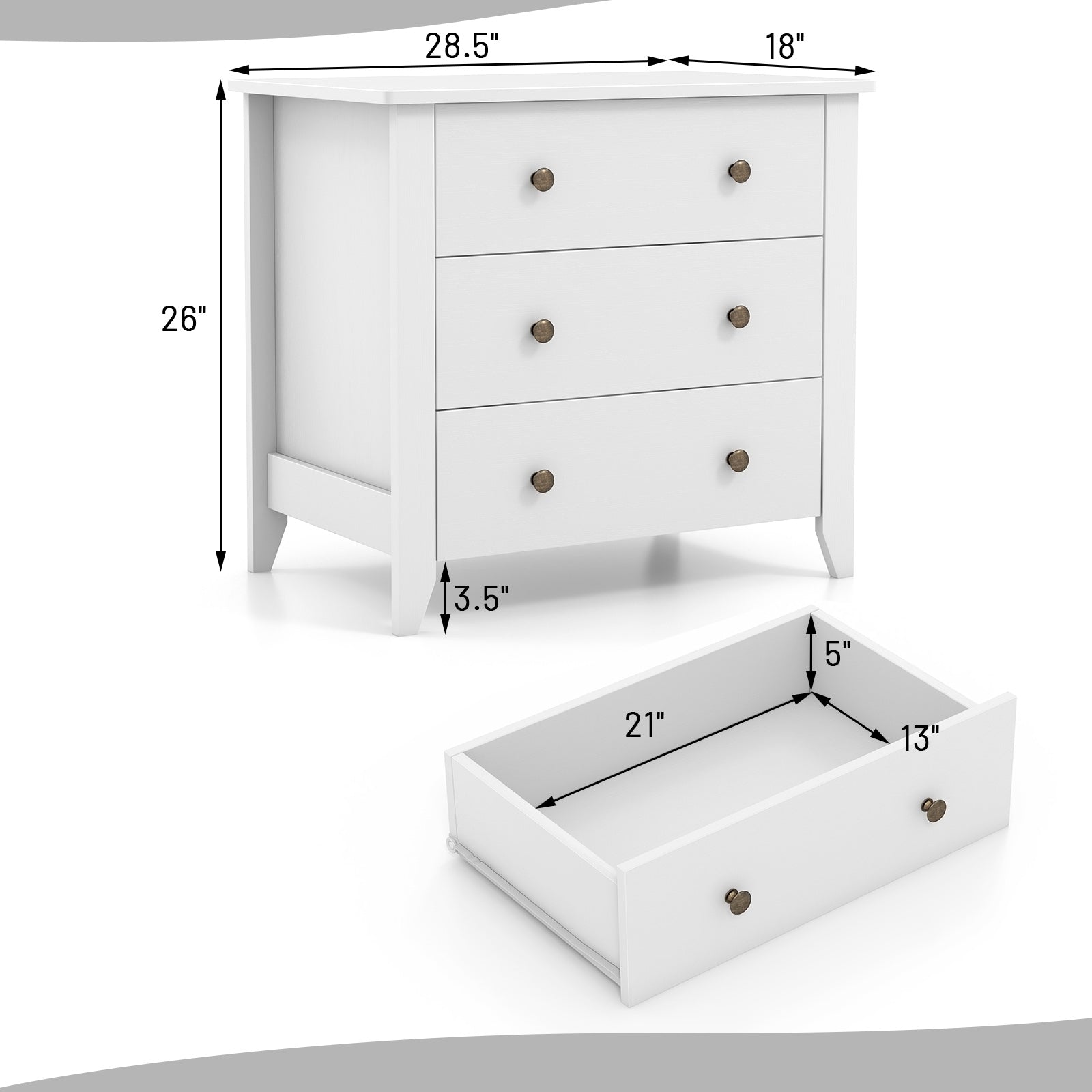 3 Drawer Dresser Chest of Drawers Bedside Table, White Cabinets & Chests at Gallery Canada