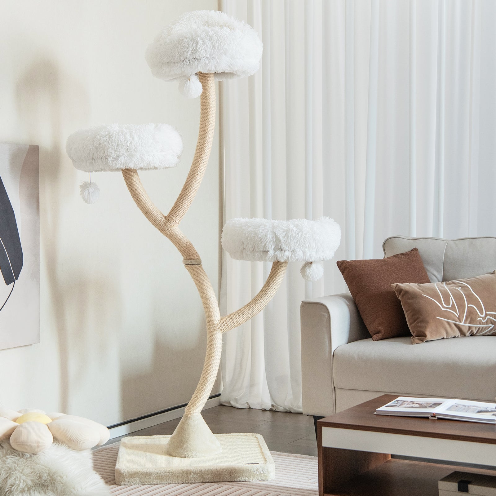 70 Inch Cat Tree, 4 Layer Tower, 3 Perches, Dangling Balls, Beige Cat Trees Condos & Scratchers at Gallery Canada