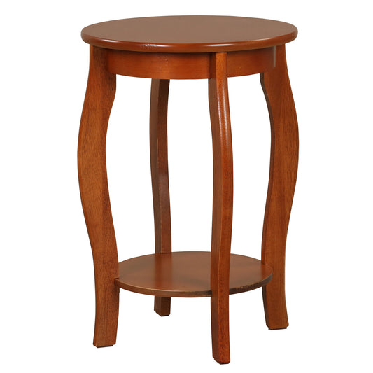 15 Inch 2-Tier Round End Table, Walnut, Storage Shelf