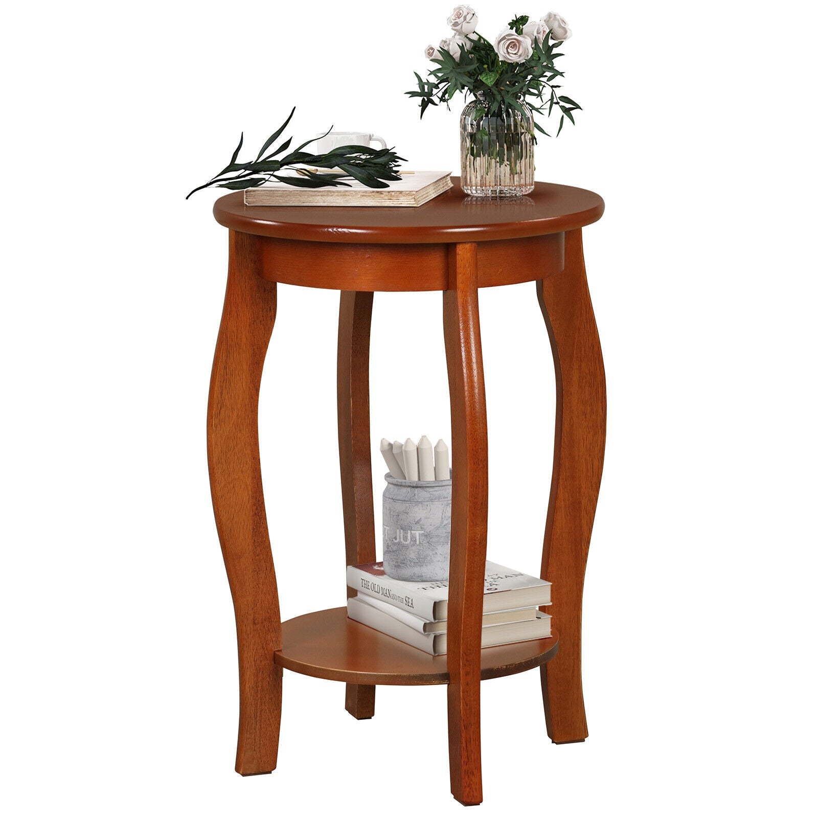 15 Inch 2-Tier Round End Table with Storage Shelf, Walnut End & Side Tables at Gallery Canada