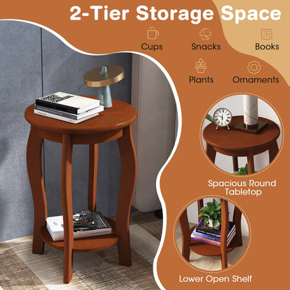 15 Inch 2-Tier Round End Table with Storage Shelf, Walnut End & Side Tables at Gallery Canada