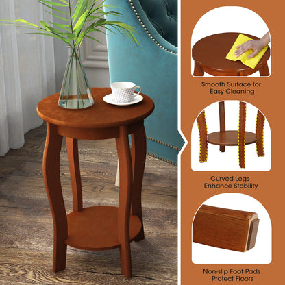 15 Inch 2-Tier Round End Table with Storage Shelf, Walnut End & Side Tables at Gallery Canada