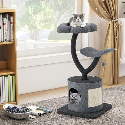 35 Inch Cat Tree with Curved Metal Supporting Frame and Sisal Scratching Board, Gray Cat Trees Condos & Scratchers at Gallery Canada