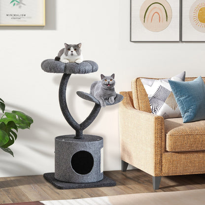 35 Inch Cat Tree with Curved Metal Supporting Frame and Sisal Scratching Board, Gray Cat Trees Condos & Scratchers at Gallery Canada