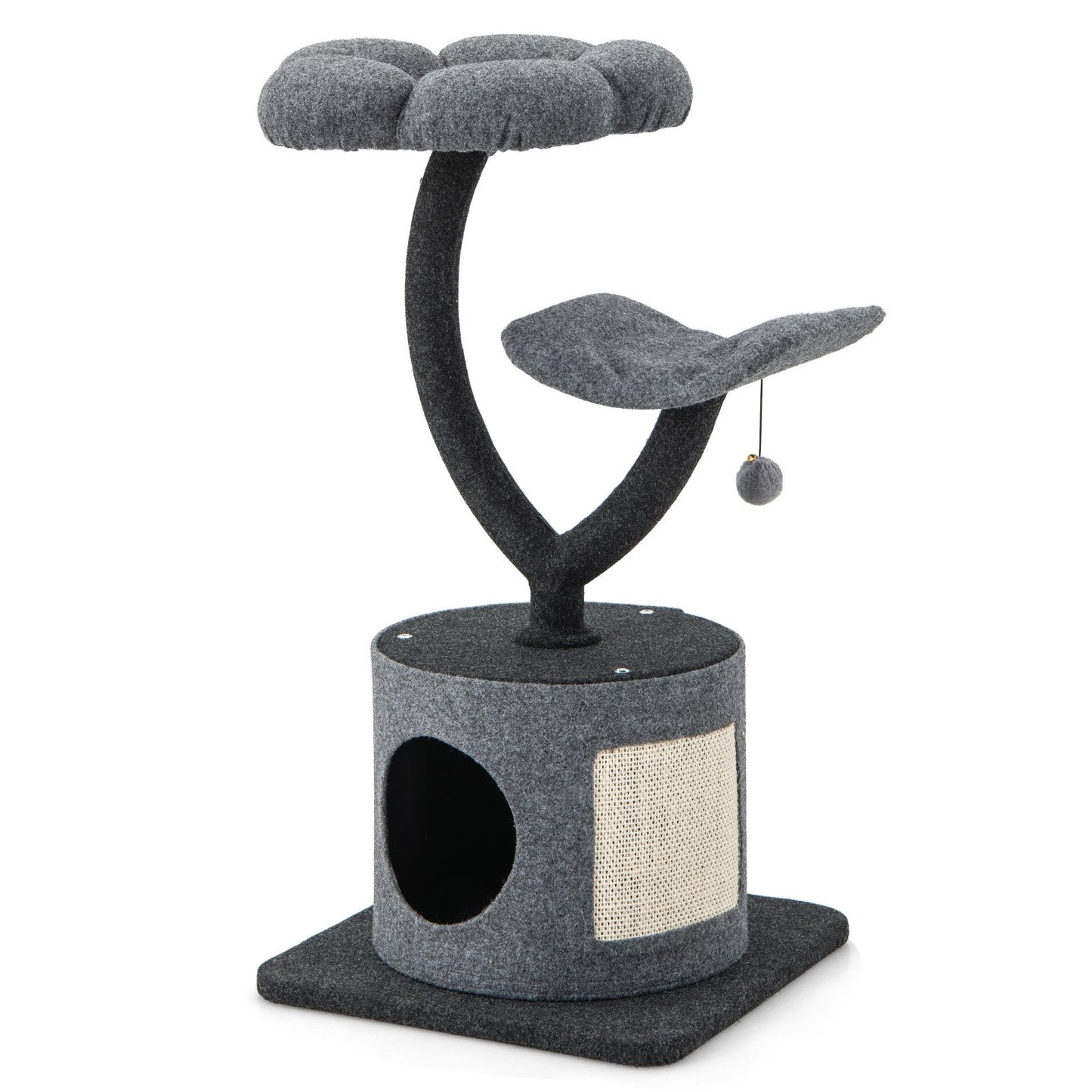 35 Inch Cat Tree with Curved Metal Supporting Frame and Sisal Scratching Board, Gray Cat Trees Condos & Scratchers Gray at Gallery Canada