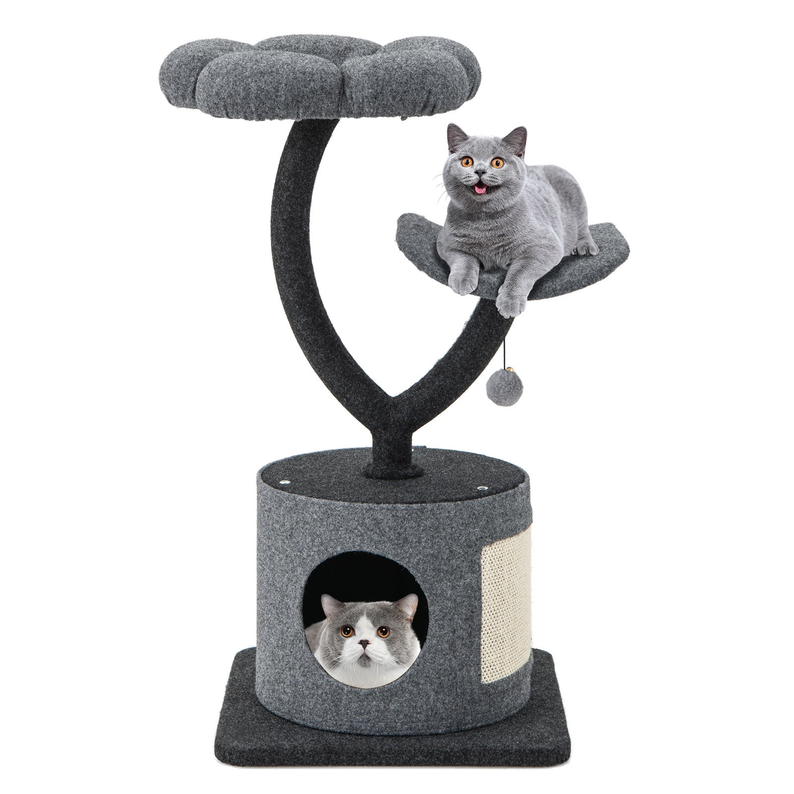 35 Inch Cat Tree with Curved Metal Supporting Frame and Sisal Scratching Board, Gray Cat Trees Condos & Scratchers at Gallery Canada
