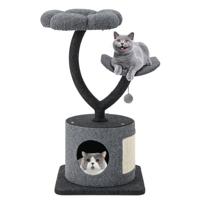 35 Inch Cat Tree with Curved Metal Supporting Frame and Sisal Scratching Board, Gray Cat Trees Condos & Scratchers at Gallery Canada