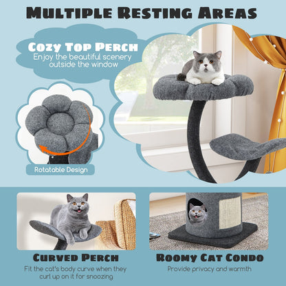 Cat Tree for Indoor Cats with Curved Metal Supporting Frame for Large & Small Cats, Gray