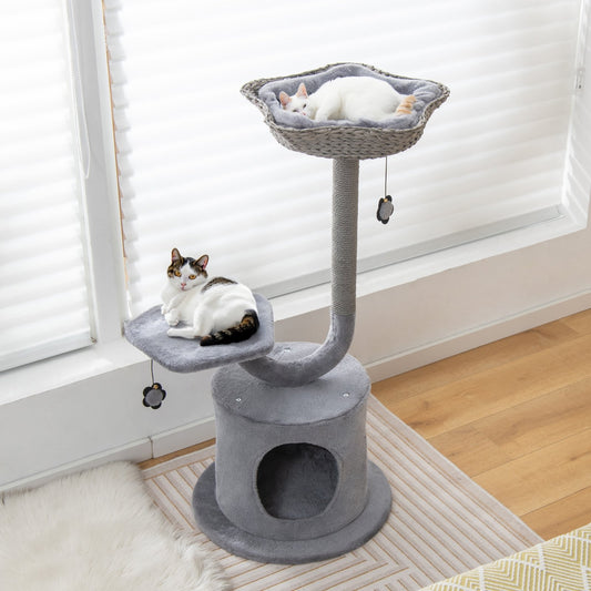 42" Tall Cat Tower with Curved Metal Supporting Frame for Large & Small Cats, Gray - Gallery Canada