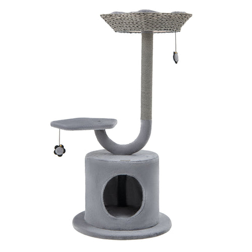 42 Inch Cat Tree with Curved Metal Supporting Frame and Sisal Scratching Board, Gray