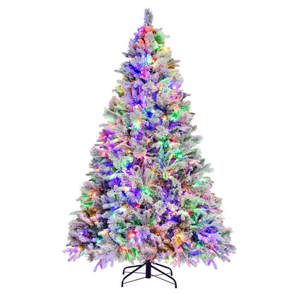 4.5/6/7 Feet Artificial Xmas Tree with Pine Needles and LED Lights-7 ft, Green Christmas Tree at Gallery Canada