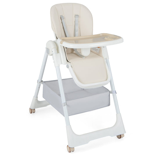 Convertible High Chair with Reclining Backrest for Babies and Toddlers, Beige