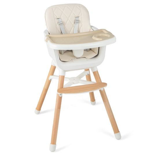 6-in-1 Convertible Baby High Chair with Adjustable Legs, Beige