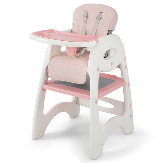 6-in-1 Baby High Chair with Removable Double Tray, Pink