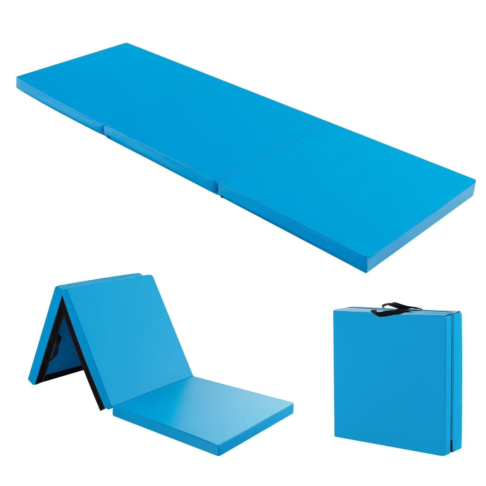 6 x 2 FT Tri-Fold Gym Mat with Handles and Removable Zippered Cover, Blue Yoga & Gym Mats at Gallery Canada
